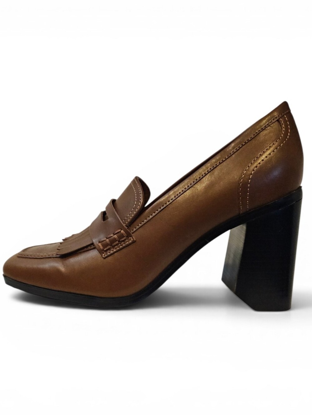 Marc Fisher Size 10 Hamish Block Heel Kiltie Penny Loafer Brown - Picture 1 of 14